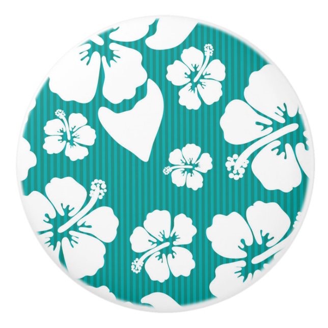 Hawaiian Hibiscus Flower Pattern Ceramic Knob (Front)