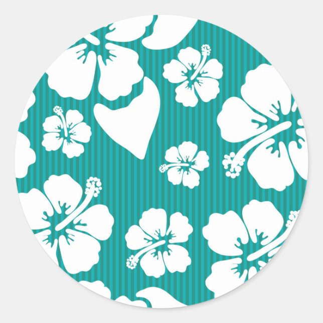 Hawaiian Hibiscus Flower Pattern Classic Round Sticker (Front)