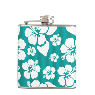 Hawaiian Hibiscus Flower Pattern Hip Flask