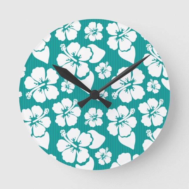 Hawaiian Hibiscus Flower Pattern Round Clock (Front)