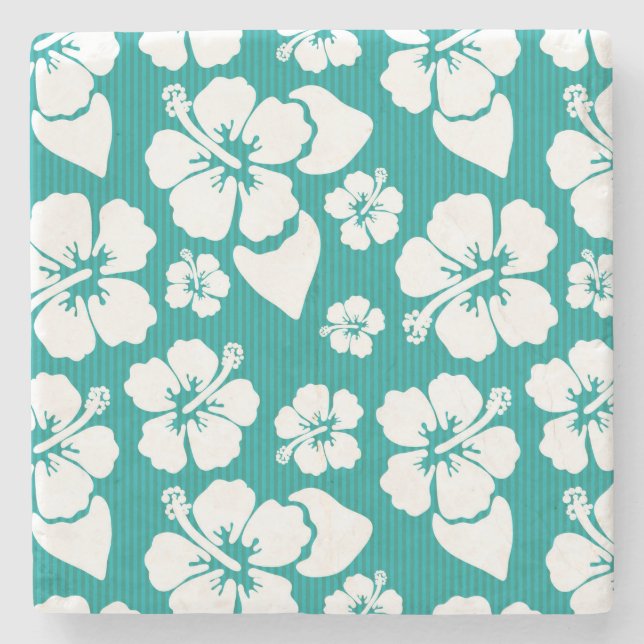Hawaiian Hibiscus Flower Pattern Stone Coaster (Front)