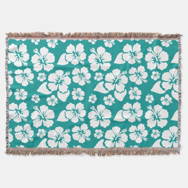 Hawaiian Hibiscus Flower Pattern Throw Blanket (Front)