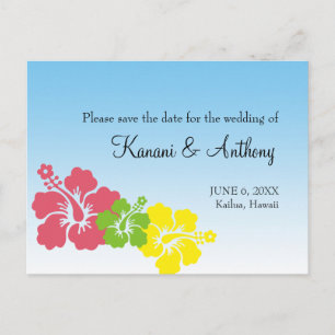 Hawaiian hibiscus flower preppy pink save the date announcement postcard