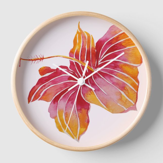 Hawaiian Hibiscus Flower Round (Large) Wall Clock (Front)