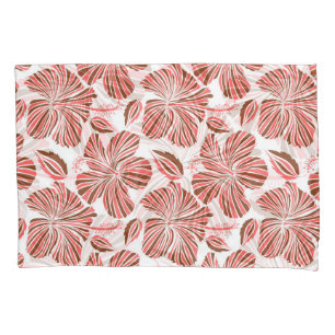 Hawaiian hibiscus flowers: brown tropical style. pillowcase