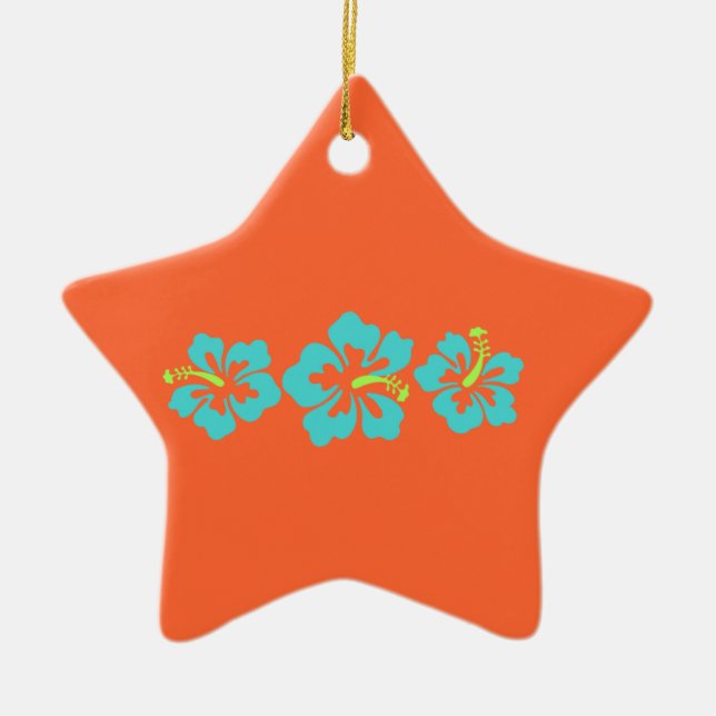 Hawaiian Hibiscus Flowers Ceramic Tree Decoration (Front)