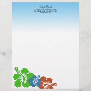 Hawaiian hibiscus flowers earthy green summer letterhead design