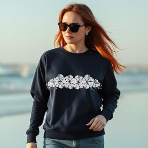 Hawaiian Hibiscus Flowers Navy Blue Sweatshirt
