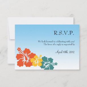 Hawaiian hibiscus flowers orange wedding response invitation