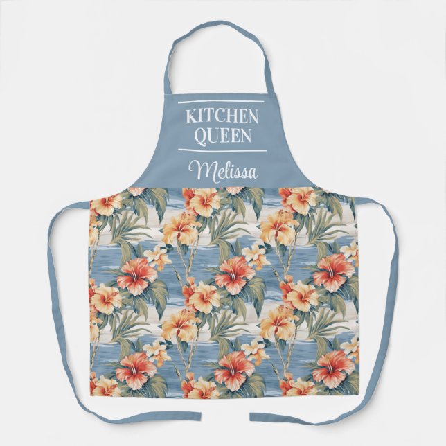 Hawaiian Hibiscus Flowers With Ocean Background Apron (Front)