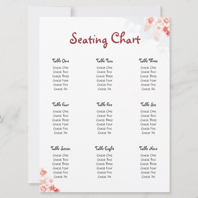 Hawaiian Hibiscus in Red Orange Seating Chart Invitation (Back)