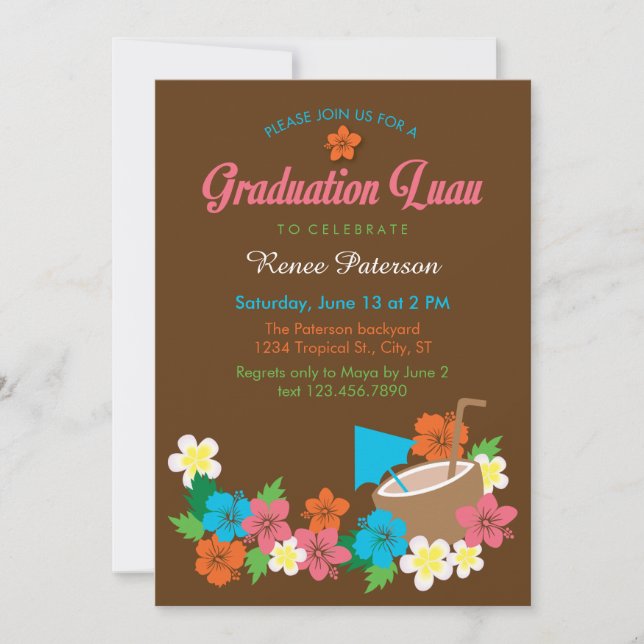 Hawaiian Hibiscus Luau Graduation Invitation (Front)