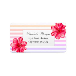 Hawaiian Hibiscus Ombre Stripes Label