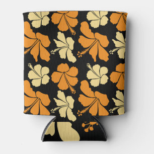 Hawaiian Hibiscus: Orange Tropical Pattern. Can Cooler