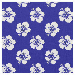 Hawaiian Hibiscus Pattern Blue and White Fabric