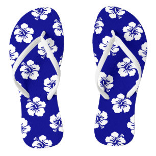 Hawaiian Hibiscus Pattern Blue and White Jandals