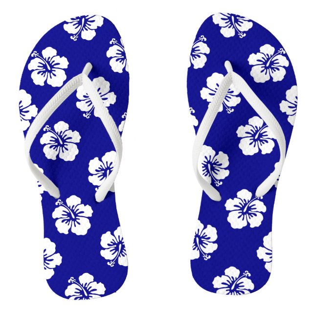 Hawaiian Hibiscus Pattern Blue and White Jandals (Footbed)