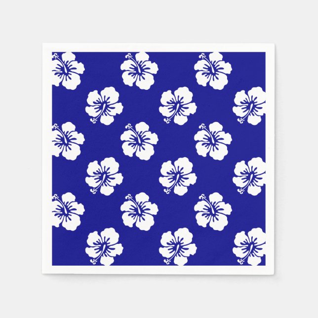 Hawaiian Hibiscus Pattern Blue and White Napkin (Front)