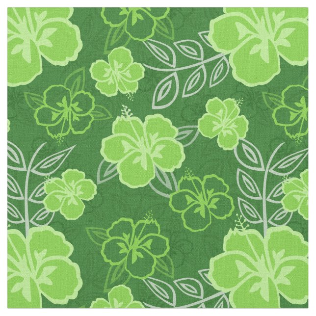 Hawaiian Hibiscus Pattern Green Fabric (Close Up)