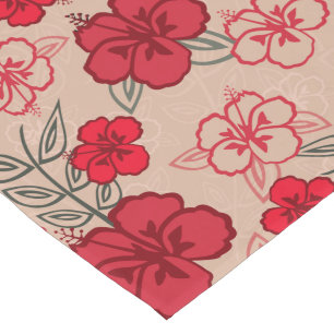 Hawaiian Hibiscus Pattern Red Short Table Runner