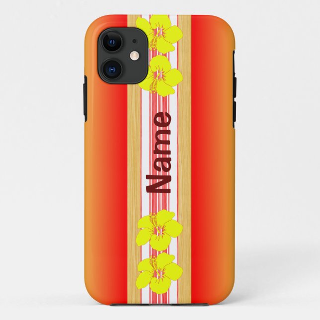 Hawaiian Hibiscus Red Surfboard Case-Mate iPhone Case (Back)