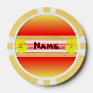 Hawaiian Hibiscus Red Surfboard Poker Chips