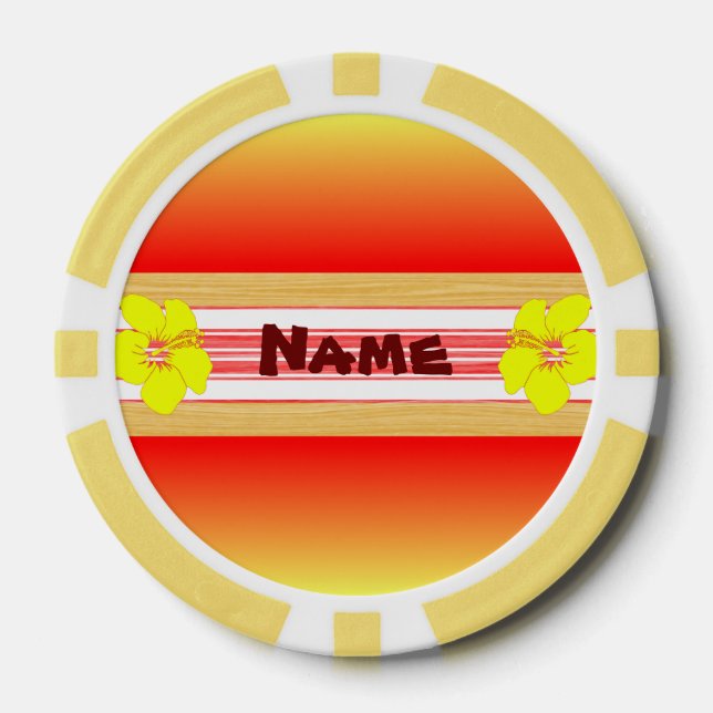 Hawaiian Hibiscus Red Surfboard Poker Chips (Front)