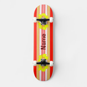 Hawaiian Hibiscus Red Surfboard Skateboard