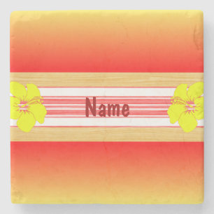 Hawaiian Hibiscus Red Surfboard Stone Coaster