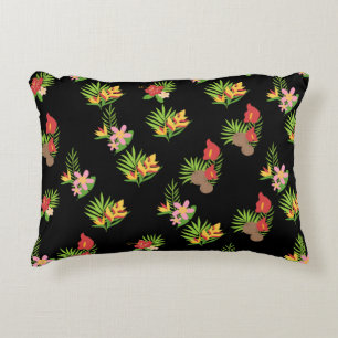 Hawaiian Hibiscus Tropical Floral on Black Decorative Cushion