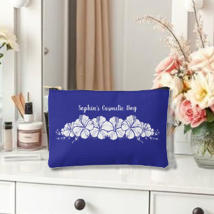 Hawaiian Hibiscus Tropical Flowers Blue Accessory Pouch