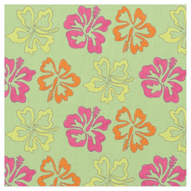 Hawaiian Hibiscus Tropical Flowers Floral Print Fabric (Close Up)