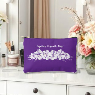 Hawaiian Hibiscus Tropical Flowers Purple Accessory Pouch