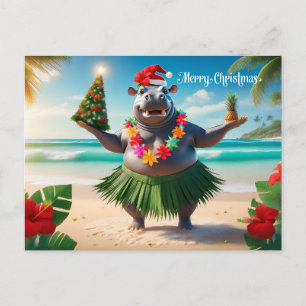 Hawaiian Hippo Christmas Themed for Surfer Postcard