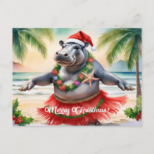Hawaiian Hippo Christmas Themed for Surfer Postcard