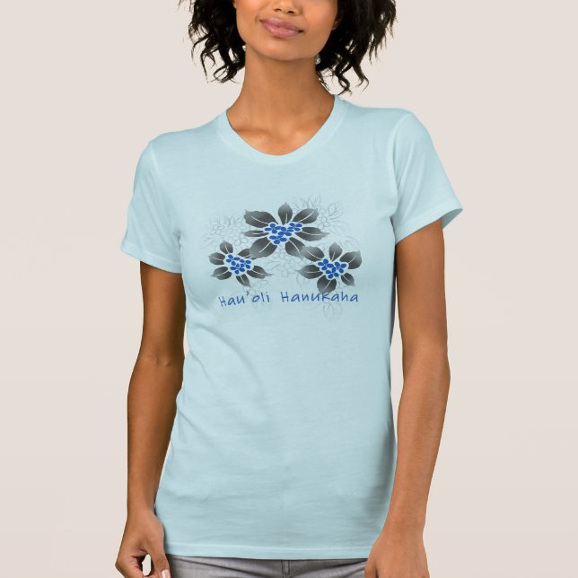Hawaiian Holly Hanukkah Blue Floral T-Shirt (Front)