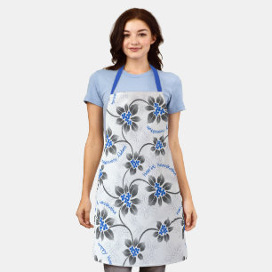Hawaiian Holly Hanukkah Glittery Blue Floral Apron