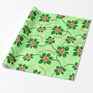 Hawaiian Holly Mele Kalikimaka Christmas Green Wrapping Paper