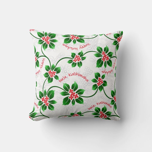 Hawaiian Holly Mele Kalikimaka Christmas Red Cushion (Front)