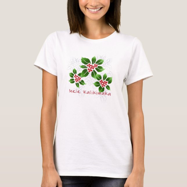 Hawaiian Holly Mele Kalikimaka Christmas Red T-Shirt (Front)