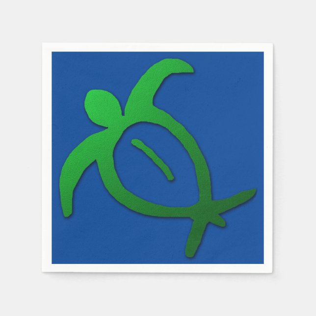 Hawaiian Honu Petroglyph on Blue Napkin (Front)