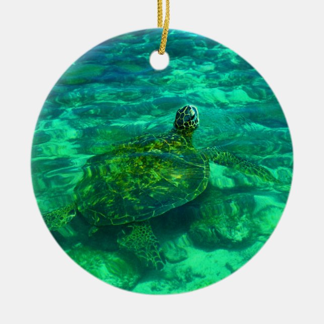 Hawaiian Honu Sea Turtle Ceramic Tree Decoration (Front)