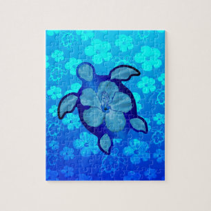 Hawaiian Honu Turtle and Hibiscus Jigsaw Puzzle