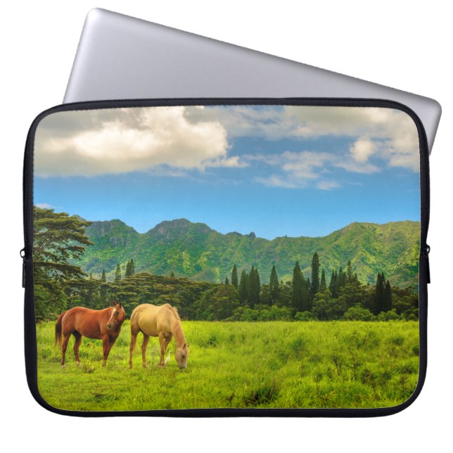 Hawaiian Horses, Hokulei Peak, Kauai Wetsuit Laptop Sleeve (Front)