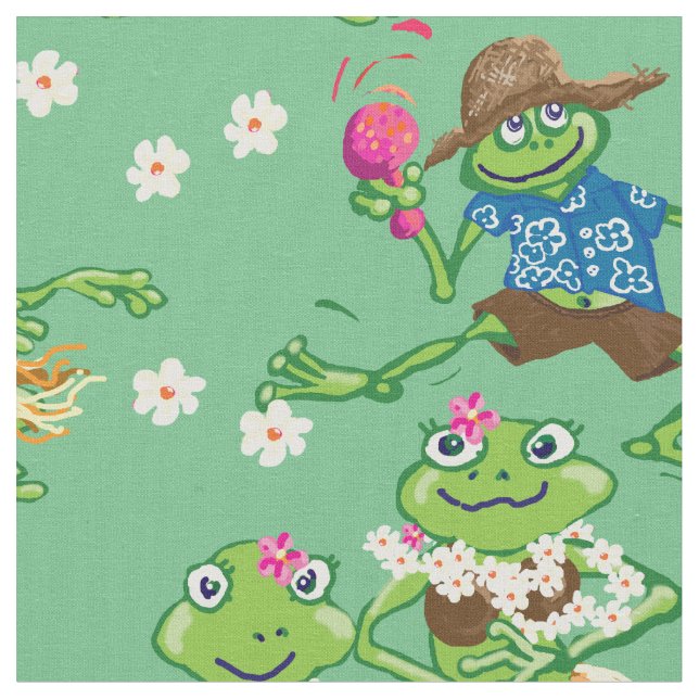 Hawaiian hula frogs shirt fabric (Close Up)