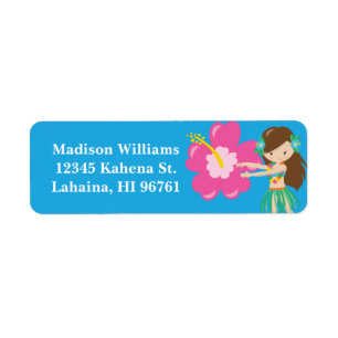 Hawaiian Hula Girl Cute Beach Luau Return Address