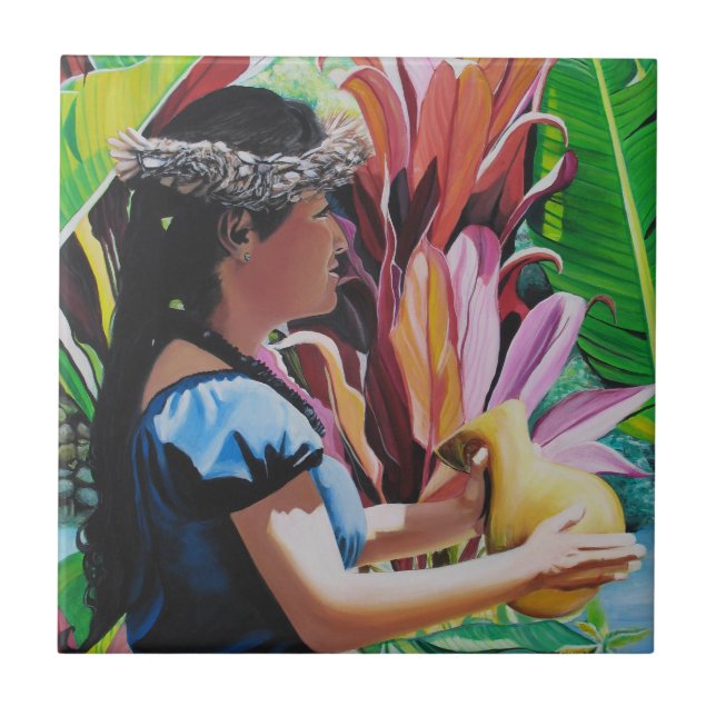 Hawaiian Hula Girl Dancer with Ipu  Tile (Front)