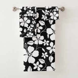 HAWAIIAN HULA (HIBISCUS) BLACK BATH TOWEL SET