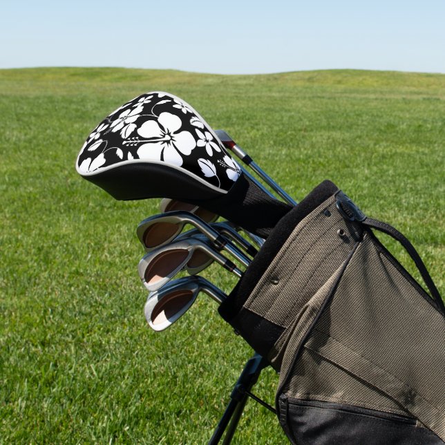 HAWAIIAN HULA (HIBISCUS) BLACK GOLF HEAD COVER (In Situ)