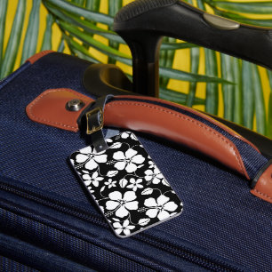 HAWAIIAN HULA (HIBISCUS) BLACK LUGGAGE TAG